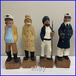 Set of 4 Hand Carved Painted Wooden Seaman Sculptures-READ