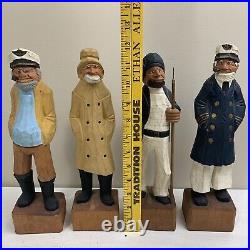 Set of 4 Hand Carved Painted Wooden Seaman Sculptures-READ