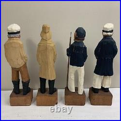 Set of 4 Hand Carved Painted Wooden Seaman Sculptures-READ