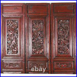 Set of 6 Carved Red Antique Chinese Asian Architectural Doors 19 x 85 each