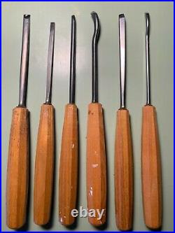 Set of 6 Pfeil Swiss Wood Carving Chisels #1, 2, 8, 10, 11, 12 Long Handles