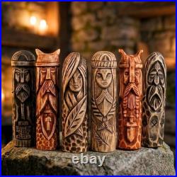 Set of 6 Wooden Scandinavian Gods Mythology Figurines for Altar & Decor
