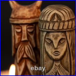 Set of 6 Wooden Scandinavian Gods Mythology Figurines for Altar & Decor