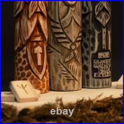 Set of 6 Wooden Scandinavian Gods Mythology Figurines for Altar & Decor