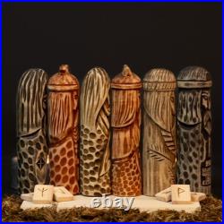 Set of 6 Wooden Scandinavian Gods Mythology Figurines for Altar & Decor