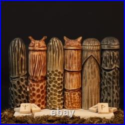 Set of 6 Wooden Scandinavian Gods Mythology Figurines for Altar & Decor