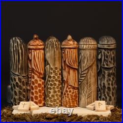 Set of 6 Wooden Scandinavian Gods Mythology Figurines for Altar & Decor