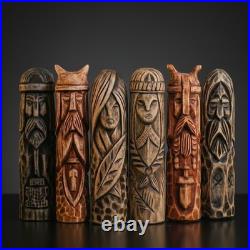 Set of 6 Wooden Scandinavian Gods Mythology Figurines for Altar & Decor