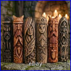 Set of 6 Wooden Scandinavian Gods Mythology Figurines for Altar & Decor