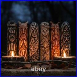 Set of 6 Wooden Scandinavian Gods Mythology Figurines for Altar & Decor