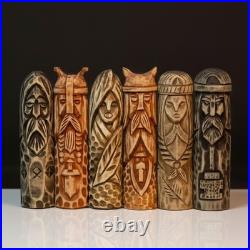 Set of 6 Wooden Scandinavian Gods Mythology Figurines for Altar & Decor