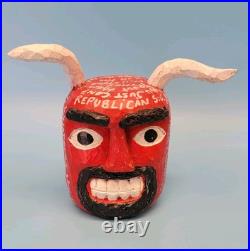 Shane Cambell Wood Carved Devil Signed Folk Art Republican Liberal Rant 2008