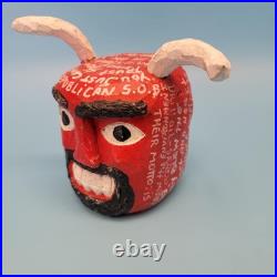 Shane Cambell Wood Carved Devil Signed Folk Art Republican Liberal Rant 2008