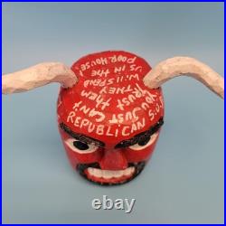 Shane Cambell Wood Carved Devil Signed Folk Art Republican Liberal Rant 2008