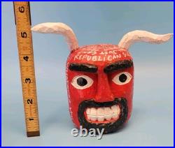 Shane Cambell Wood Carved Devil Signed Folk Art Republican Liberal Rant 2008