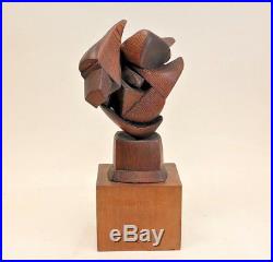 Shou sugi ban Carved Wood Abstract Sculpture, signed. Mid century