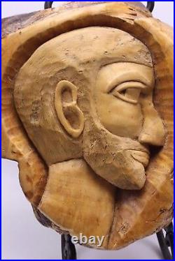 Signed Jerrold 9/9/71 Hand Carved Burl Wood Mid C Folk Art Head Bust Silhouette