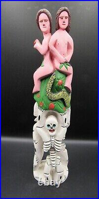 Signed Justo Xuana Luis wood carving sculpture Adam Eve tree of life 14 Oaxaca