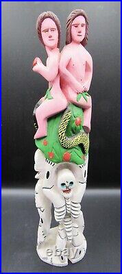 Signed Justo Xuana Luis wood carving sculpture Adam Eve tree of life 14 Oaxaca