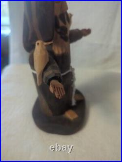 Signed Pete Ortega Folk Art Wood Wooden Sculpture Jesus with Birds As Pictured