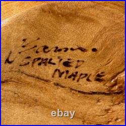 Signed Spalted Maple Hand Turned Wood Bowl Vessel Turquoise Copper Inlay Artisan