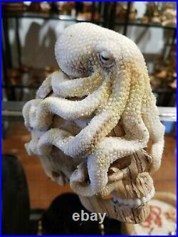 Skull Carved Octopus Wooden Sculpture Realistic Wood Bone Antler Carving