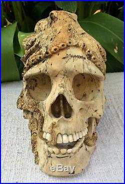 Skull Hand Carved Sculpture Wood Human Skull Octupus Carving Realistic Unique