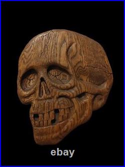 Skull Wood Carving Wall Plaque Gothic Memento Mori Home Decor Witch Craft Creepy