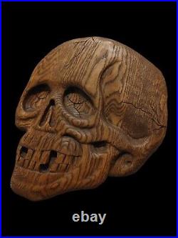 Skull Wood Carving Wall Plaque Gothic Memento Mori Home Decor Witch Craft Creepy