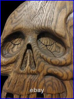 Skull Wood Carving Wall Plaque Gothic Memento Mori Home Decor Witch Craft Creepy