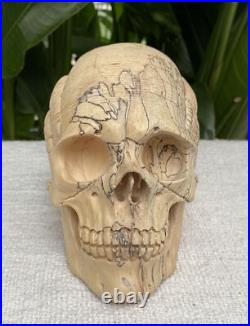 Solid Carved Wooden Human Skull with Snail Design Carved Skull Figure Big Size Solid Carved Wooden Human Skull with Snail Design Carved Skull Figure Big Size