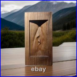 Solid Walnut Wood Carving Female Vulva Relief Contemporary Figurative Art