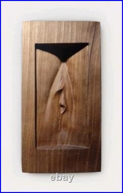 Solid Walnut Wood Carving Female Vulva Relief Contemporary Figurative Art
