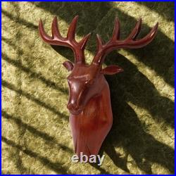 Solid Wood Deer Wall Decor Hand Carved Rustic Animal Wall Art