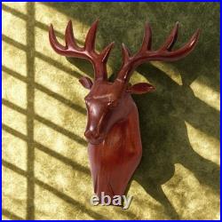 Solid Wood Deer Wall Decor Hand Carved Rustic Animal Wall Art