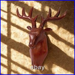 Solid Wood Deer Wall Decor Hand Carved Rustic Animal Wall Art