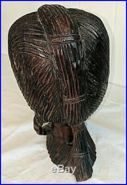 Solid Wood Hand Carved Tribal Girl Woman Bust Sculpture Ebony/Ironwood 10