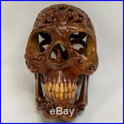Sono Wood Carved Skull Skeleton Flexible Jaw Sculpture Gothic feeanddave