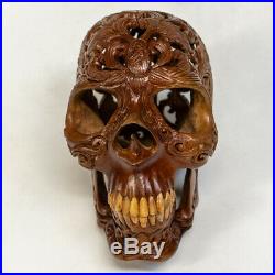 Sono Wood Carved Skull Skeleton Flexible Jaw Sculpture Gothic feeanddave