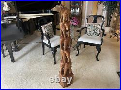 Spectacular Hand Carved 5 Elephant Totem In A Substantial 4 1/2 Ft. Presentation