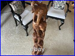 Spectacular Hand Carved 5 Elephant Totem In A Substantial 4 1/2 Ft. Presentation