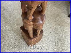 Spectacular Hand Carved 5 Elephant Totem In A Substantial 4 1/2 Ft. Presentation