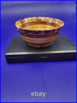 Spectacular Turned Wood Multiple Wood Species Miniature Bowl HTF Signed Number