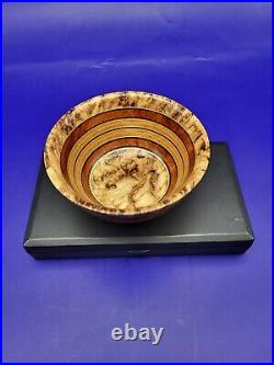 Spectacular Turned Wood Multiple Wood Species Miniature Bowl HTF Signed Number