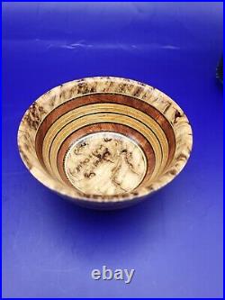 Spectacular Turned Wood Multiple Wood Species Miniature Bowl HTF Signed Number