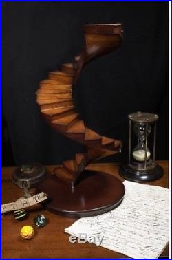 Spiral Staircase Sculpture, Hand Carved Solid Wood Replica Statue Desktop Decor