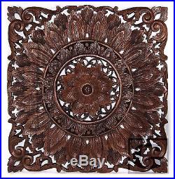 Square Lotus 3 Layers Wood Carving Home Wall Panel Mural Decor Art Statue gtahy