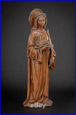 St Agnes of Rome Sculpture Saint Carved Wooden Statue Martyr Wood Figure 15