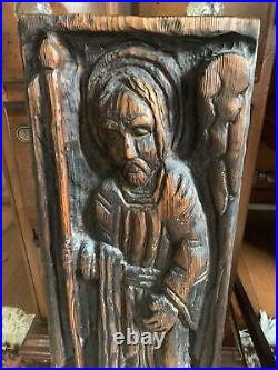 St. Michael Wood Carving Dragon Slayer 23x8 Christian Icon