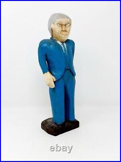 Stanley Rector Wood Carved Man Blue Suit Sculpture Signed Nova Scotia Folk Art